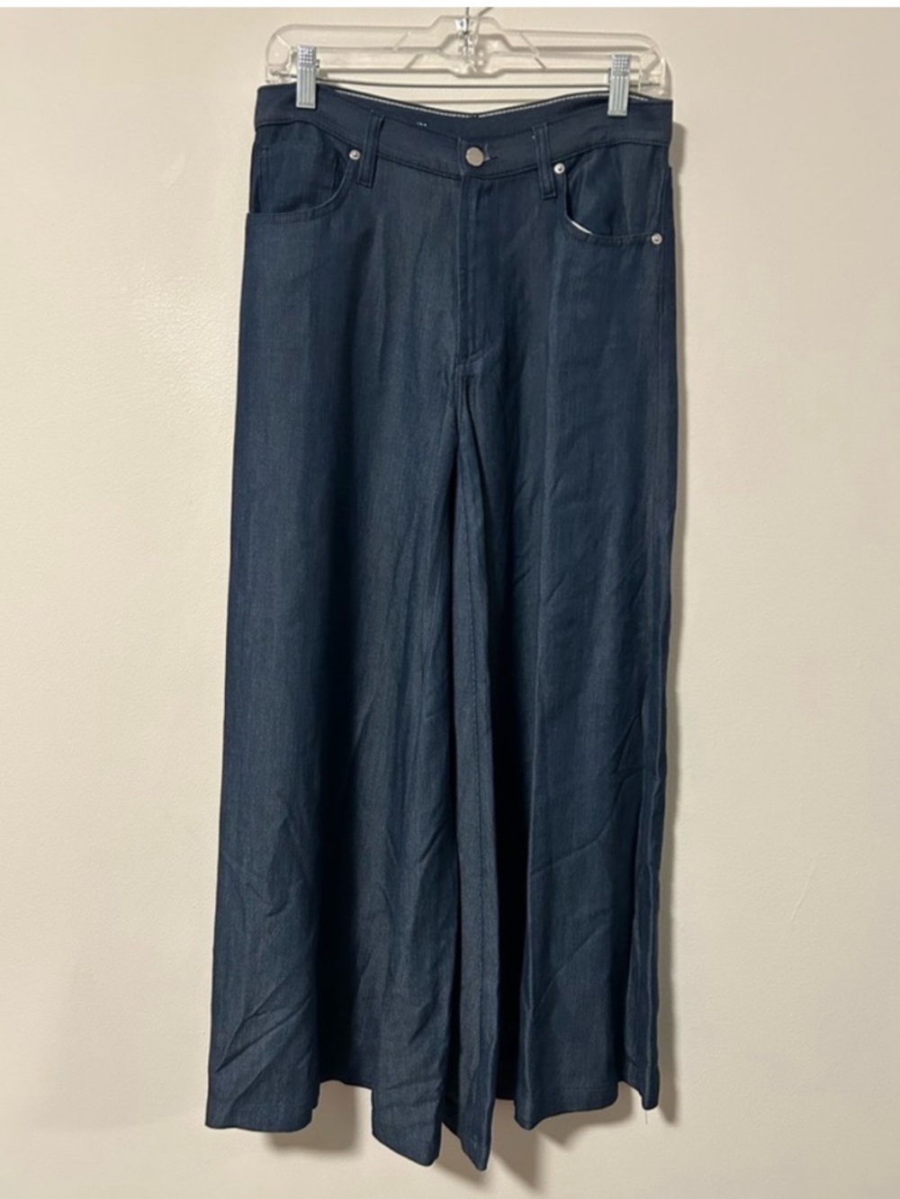 VIAVIA Uber Wide Leg Jeans Blue Cupro Luxury Low Rise Palazzo Italian Pants - Picture 4 of 16